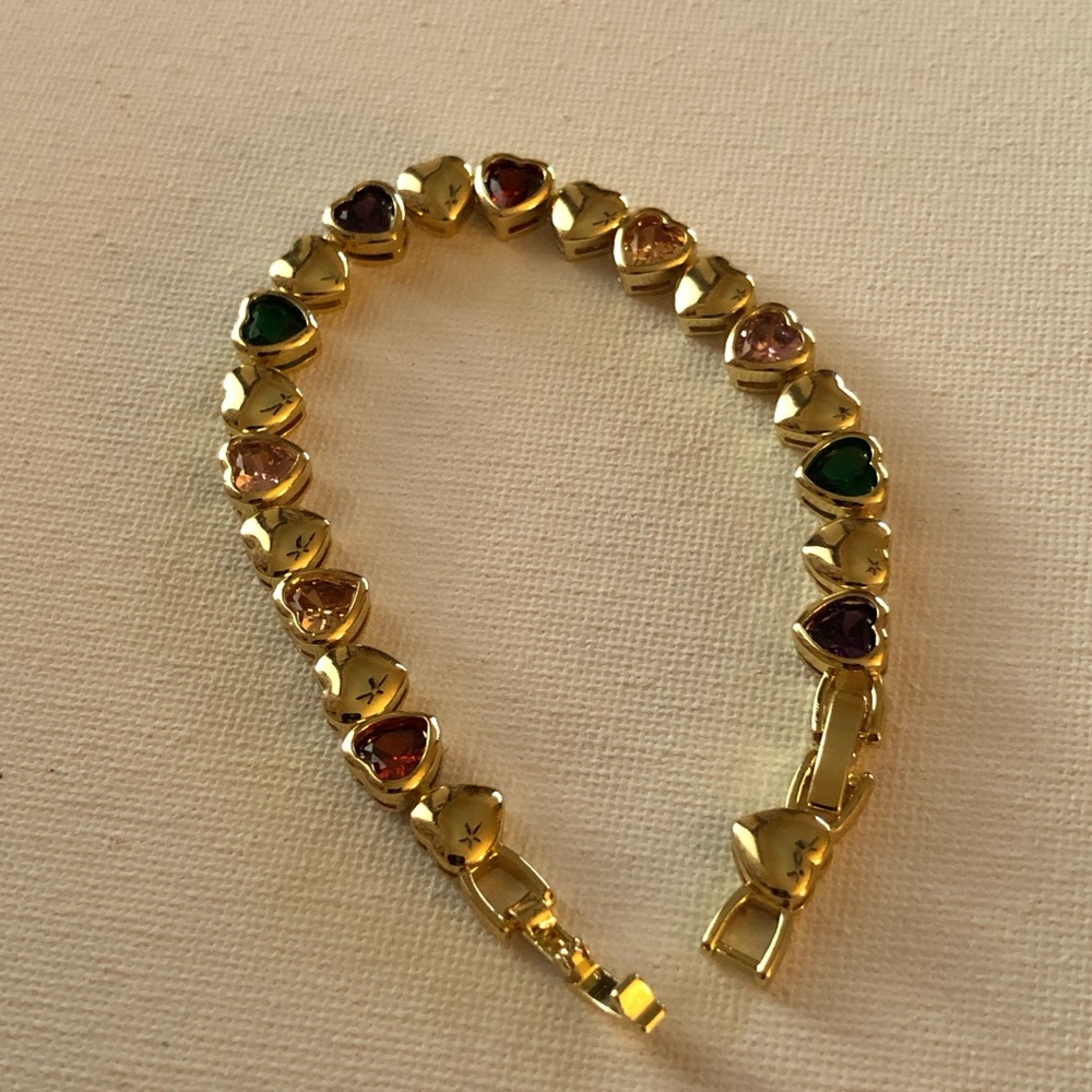 Gold-tone Heart Multi-Stone Bracelet